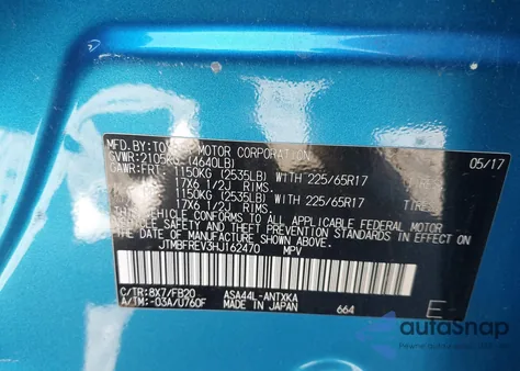 2017 Toyota Rav4 Le from USA, damaged, VIN JTMBFREV3HJ162470